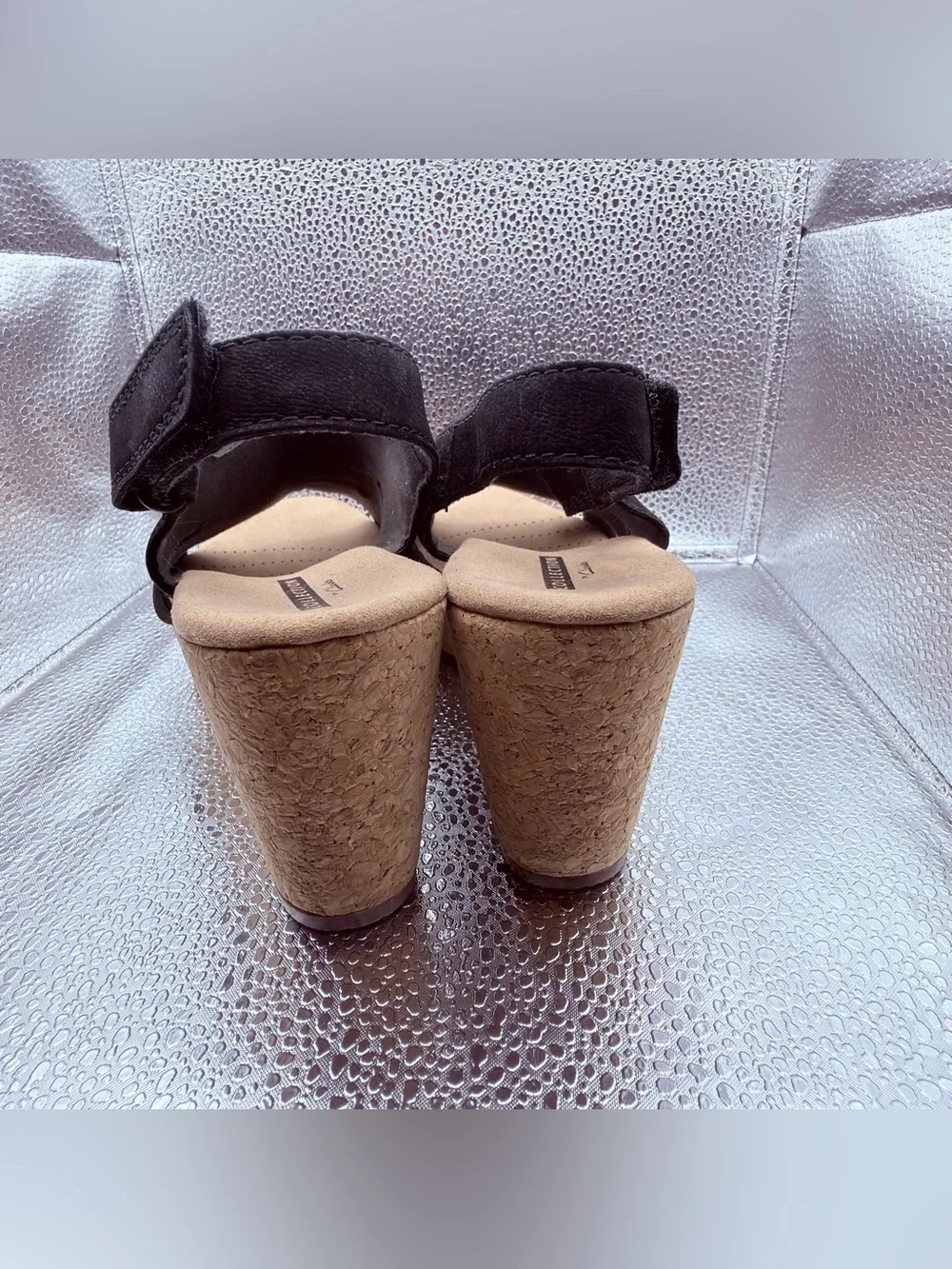 Clarks Black Suede Slingback Wedge Sandals